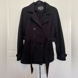 Ambiance Apparel Double Breast Knit Peacoat, Size L, Black